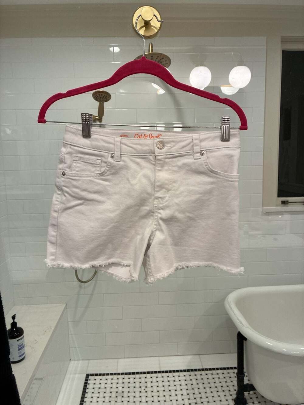 Cat & Jack Girls Ultimate Stretch White Denim Cutoff Shorts Size XL (14)